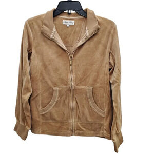 Sport Haley Women's Vintage Tan Beige Velour Full Zip Front Track Jacket Size M‎